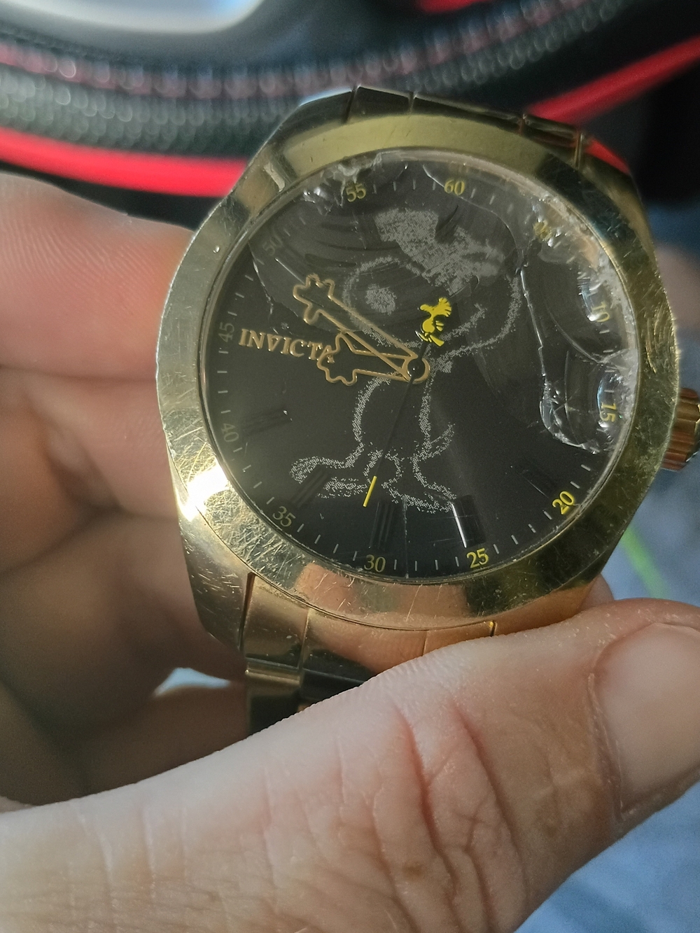 Invicta Men’s Gold-Tone Black Dial Watch - Snoopy Accent